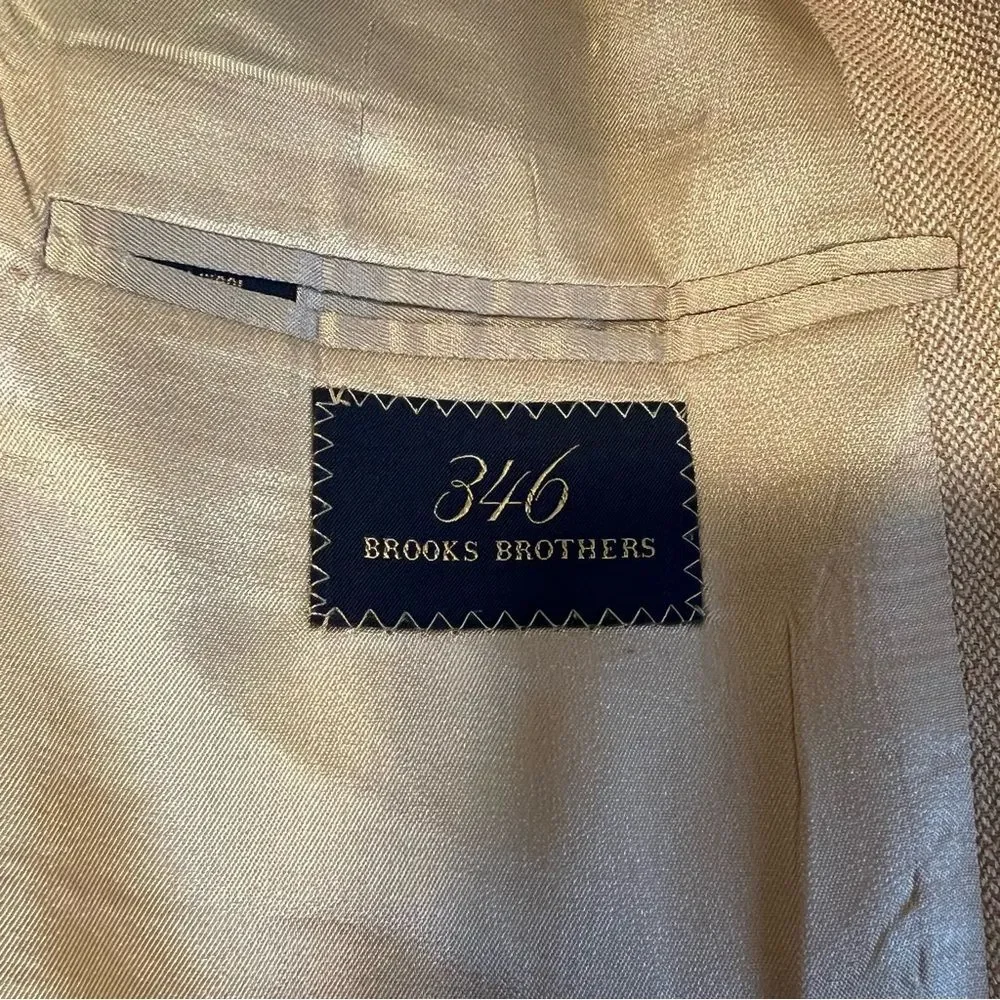 Brooks Brothers 346 Wool Linen Silk Blend Suit Coat Tan 40R
